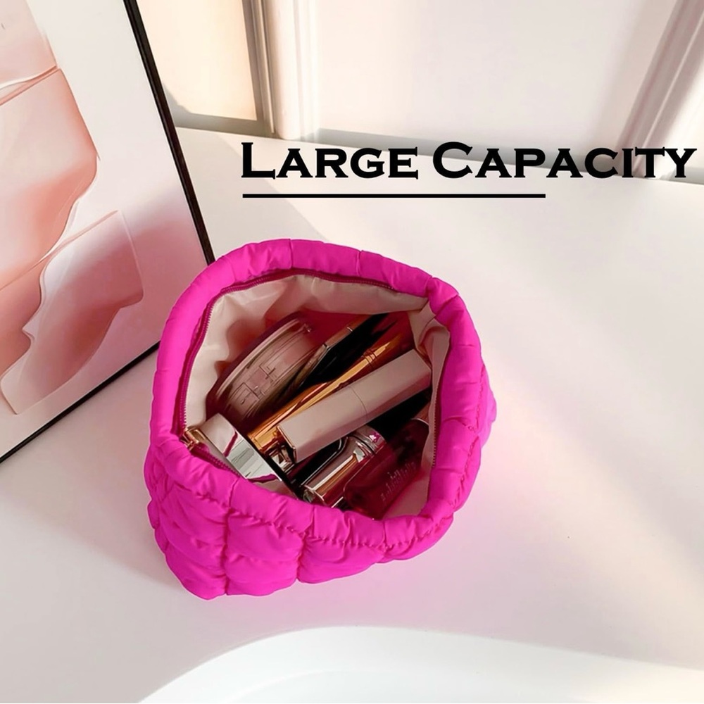 NEW Puffy Hot Pink Pouch w/ Gold-Tone Hardware - Picture 5 of 5
